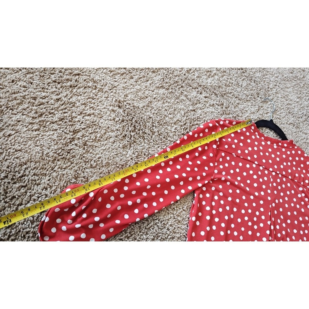 Cato Women Blouse Small Red White Polka Dot Split-Neck Tunic Top Y2K Tab Sleeves - Picture 10 of 12